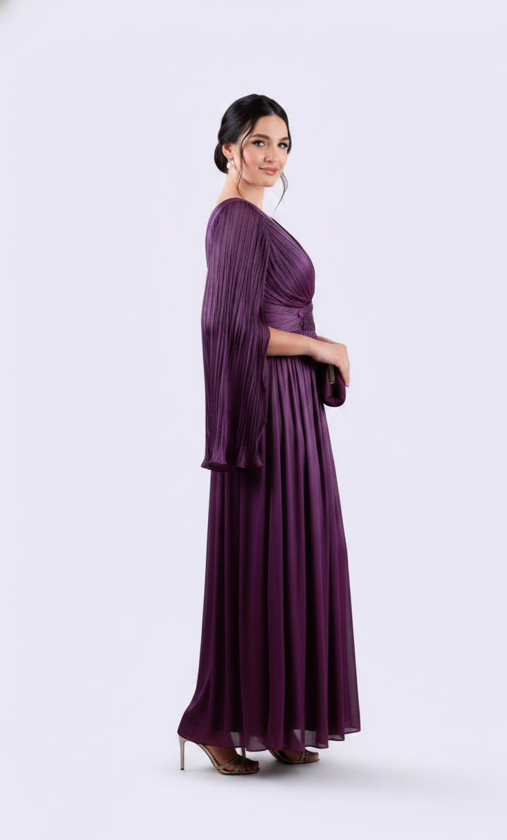Pleated Chiffon Batwing Gown.