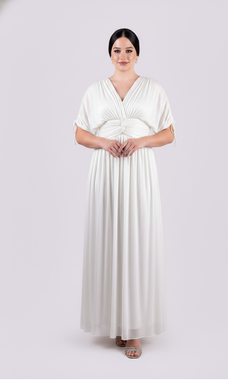 Teal Pleated Ruched Maxi Dress.