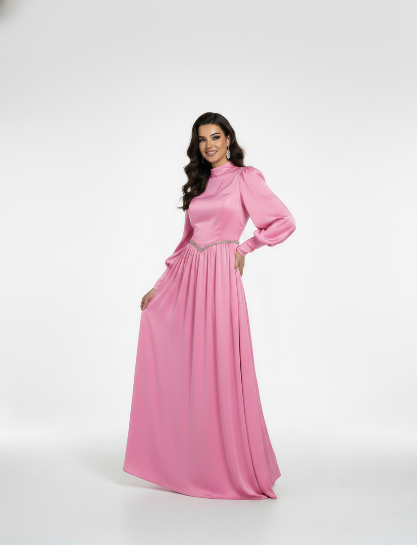 High Neck Bishop Sleeve Maxi Dress