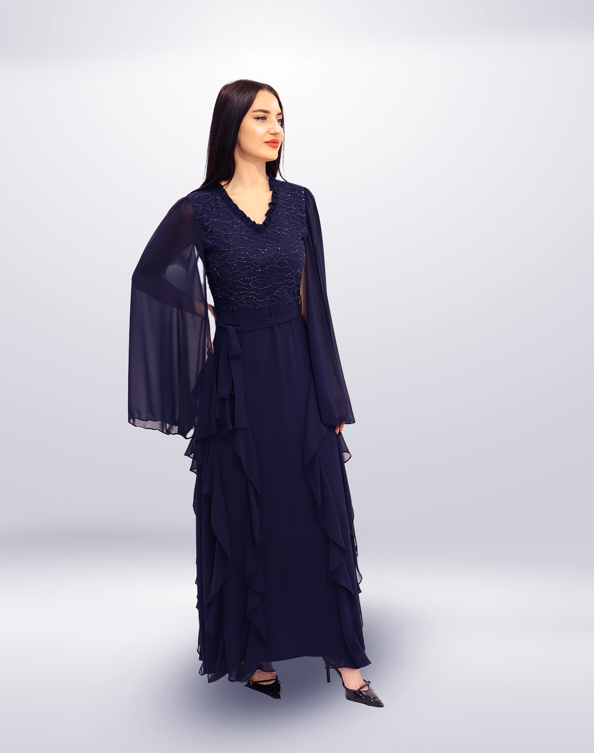 Ruffled Cape Maxi Dress