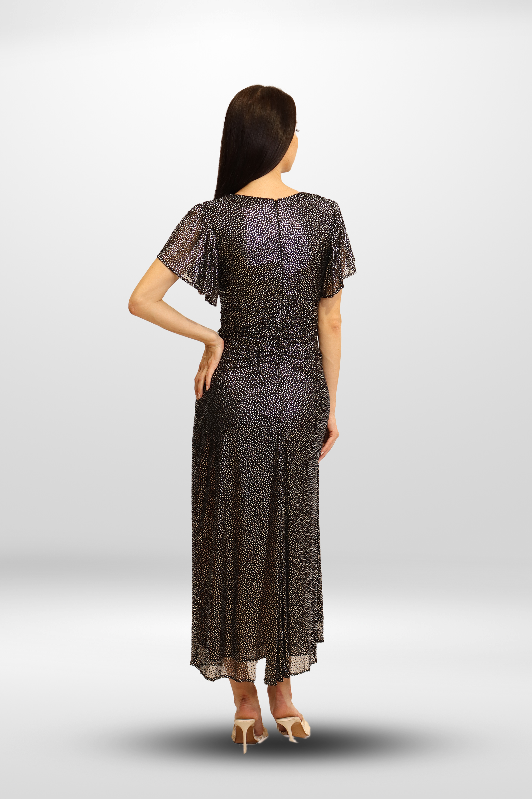 Dot Ruched Midi Dress.
