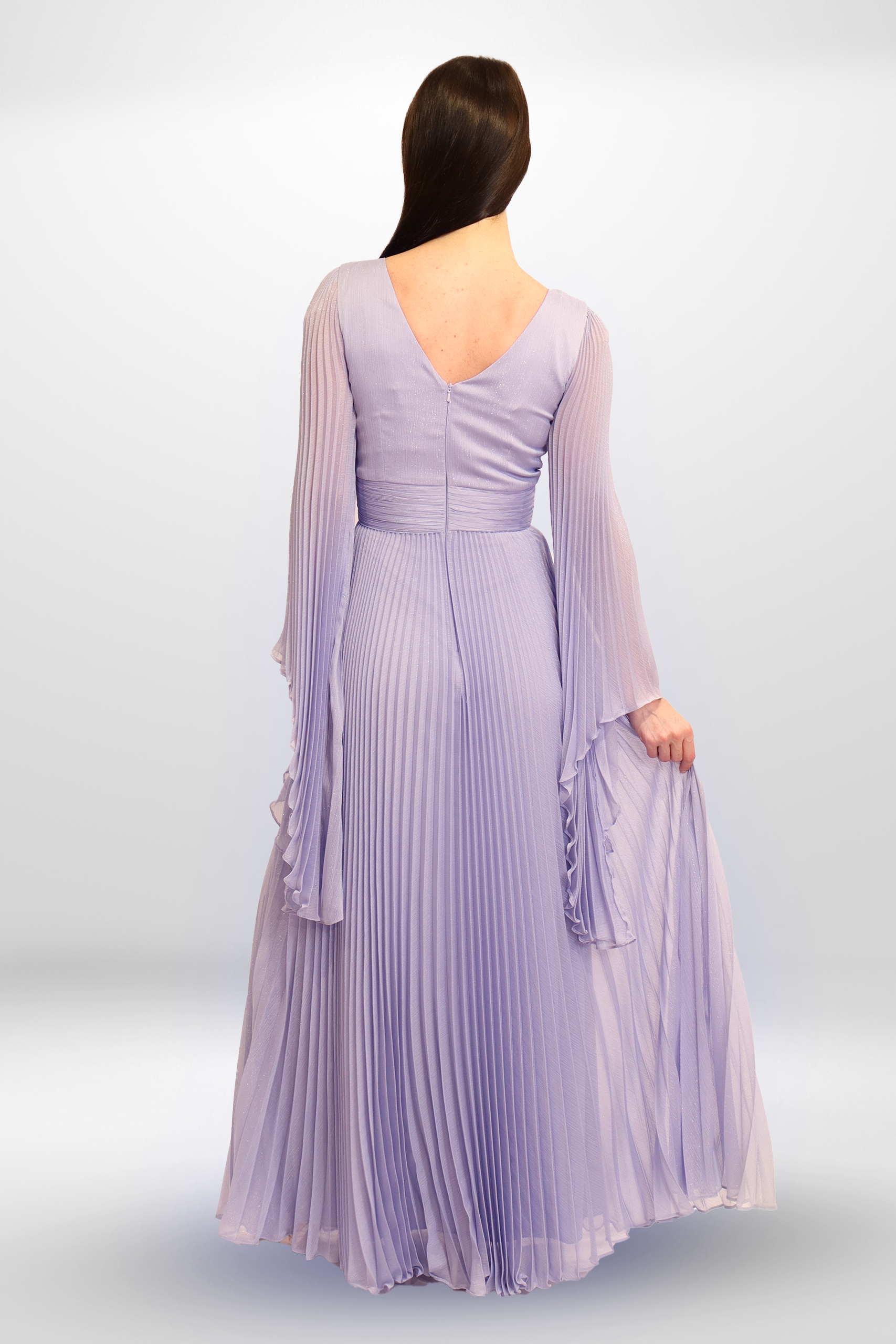 Pleated Chiffon Cape Gown.