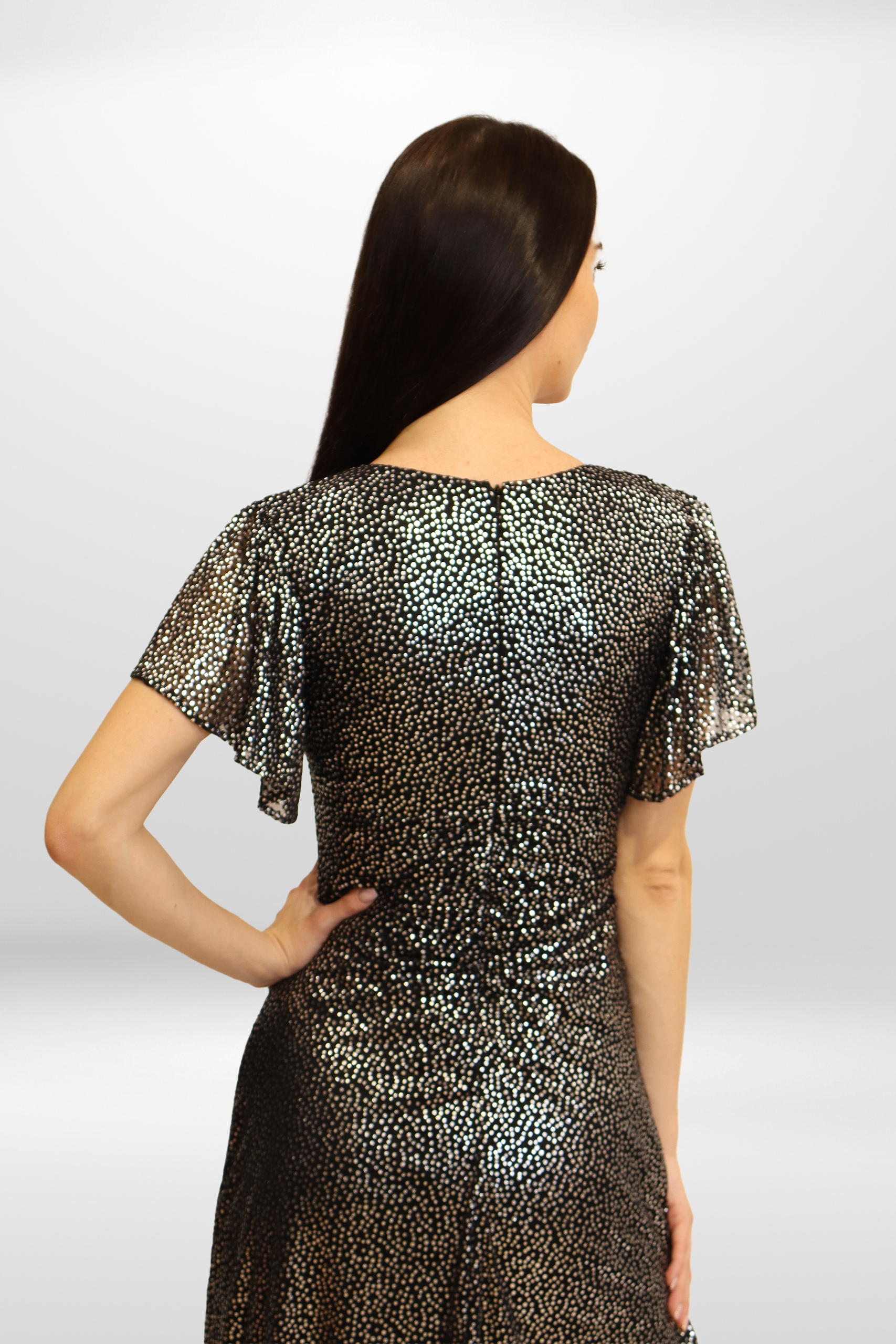 Dot Ruched Midi Dress.
