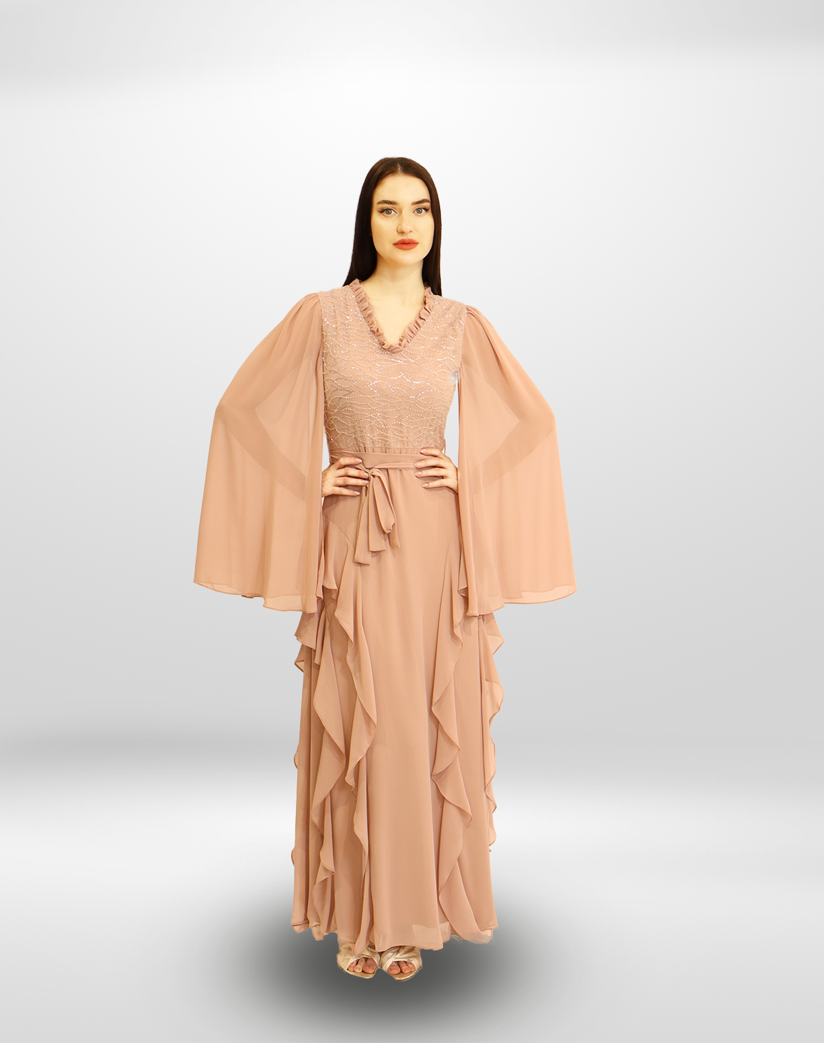 Ruffled Cape Maxi Dress