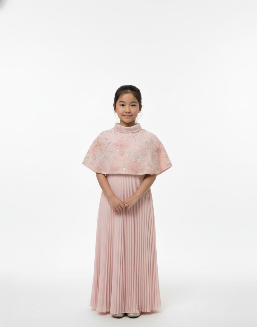detail pleaseEmbellished Cape Detail Pleated Gown