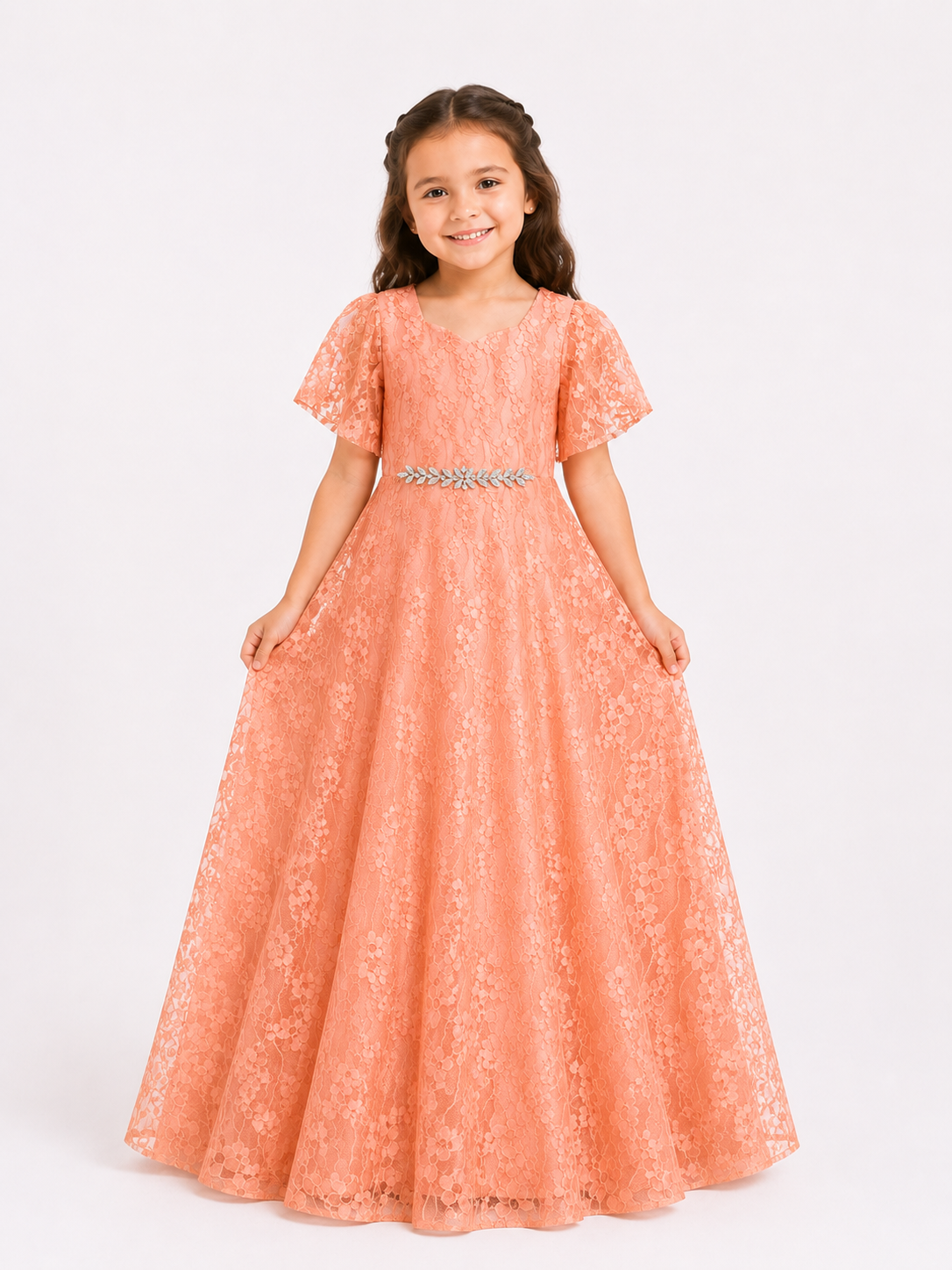 Floral Line Embroidered Lace Gown