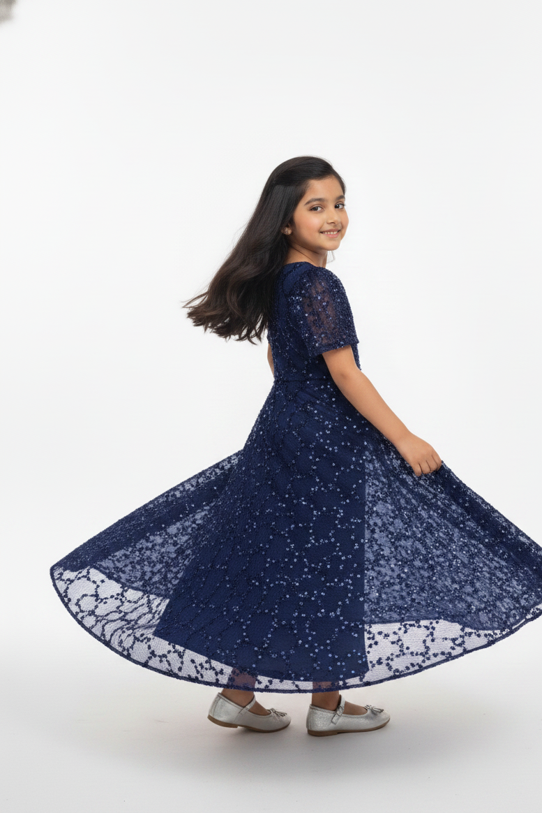 maxi dress with intricate embellishments.