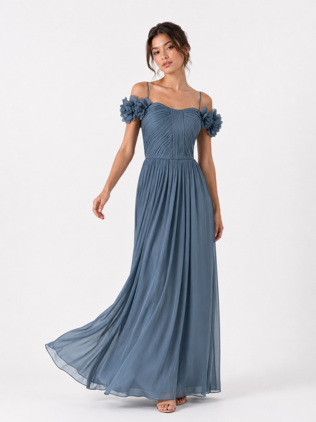 Lavender Blossom Pleated Chiffon Maxi Gown
