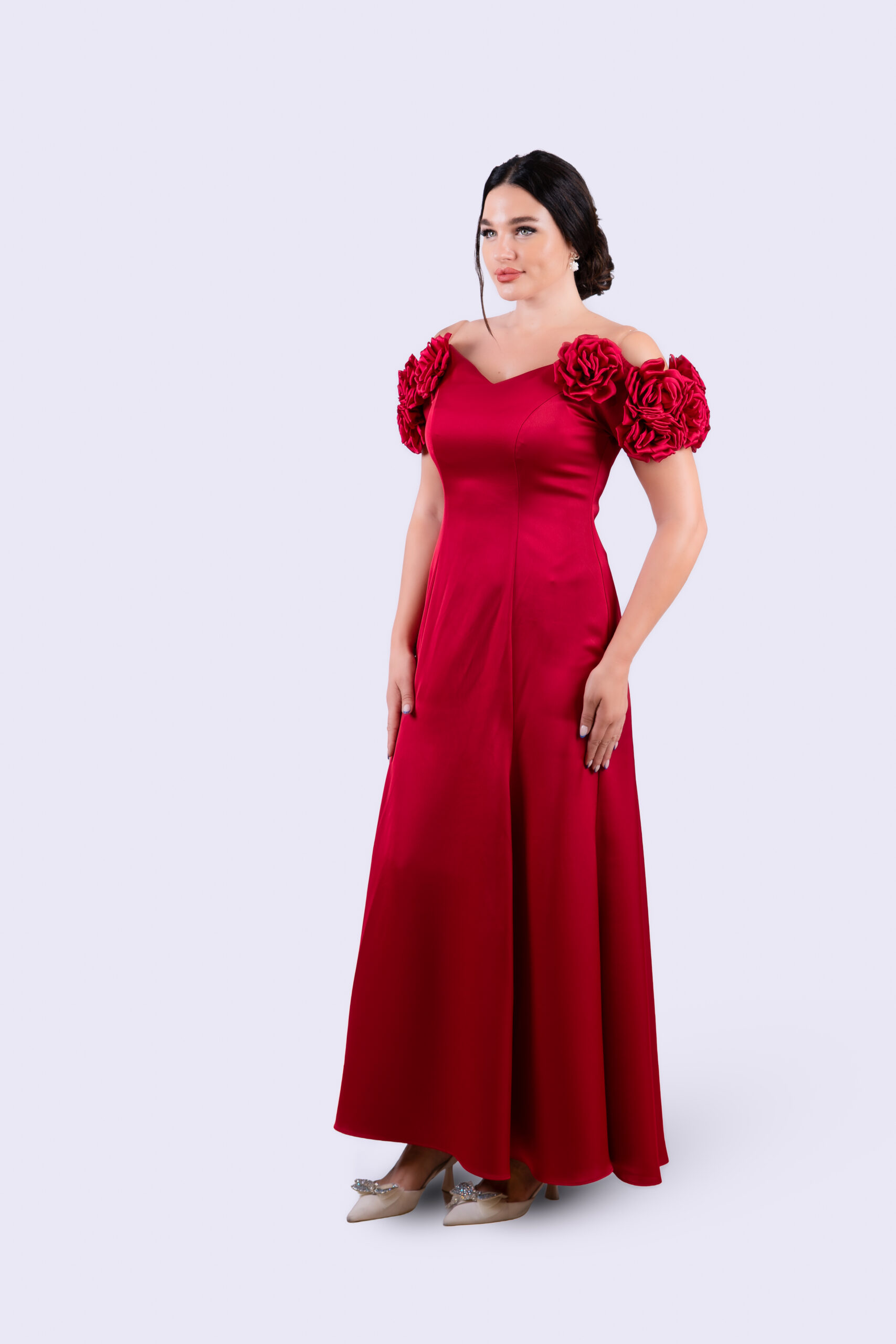 Off-Shoulder Rose flower Detail  Gown