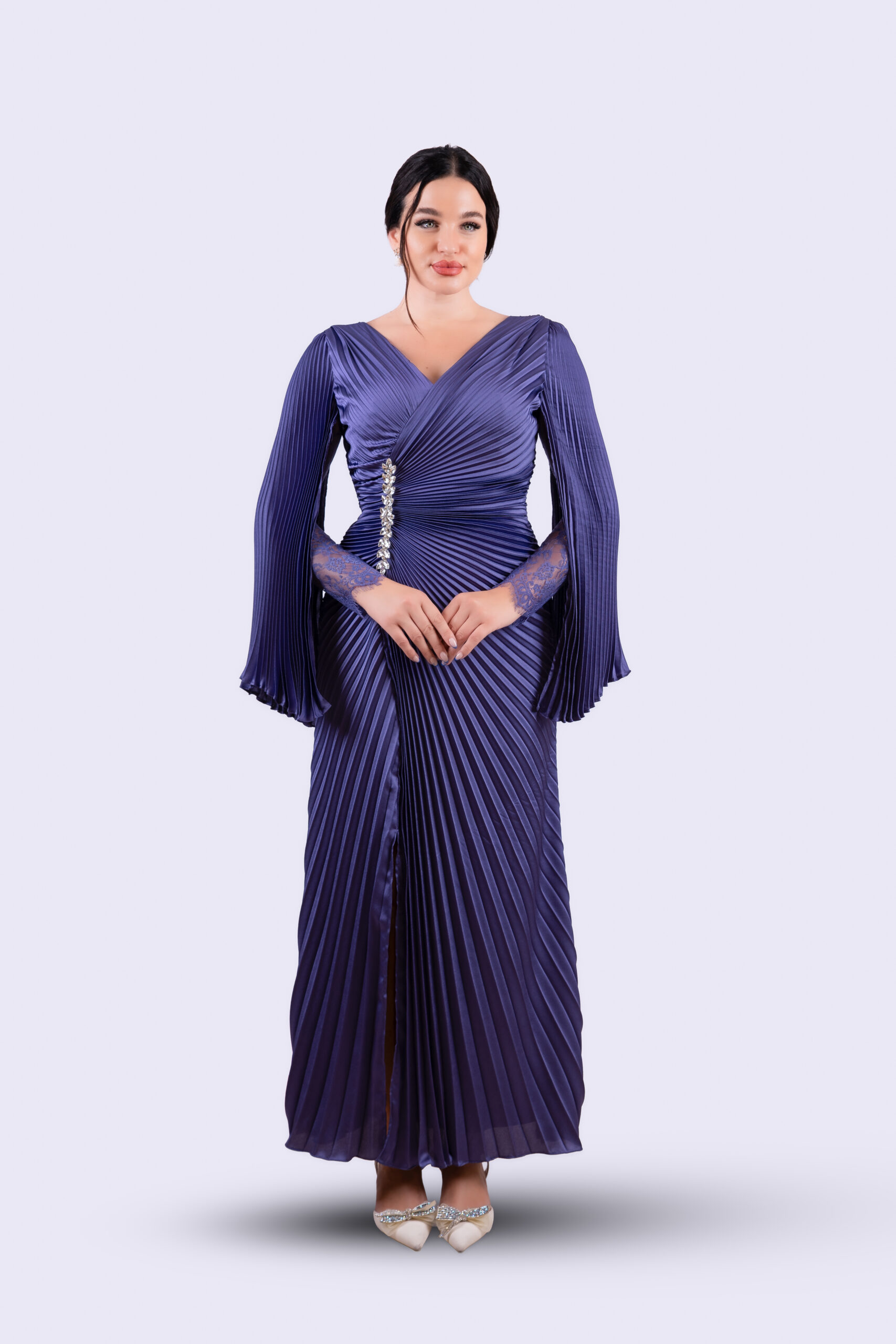 Scarlet Pleated Crystal Buckle Gown