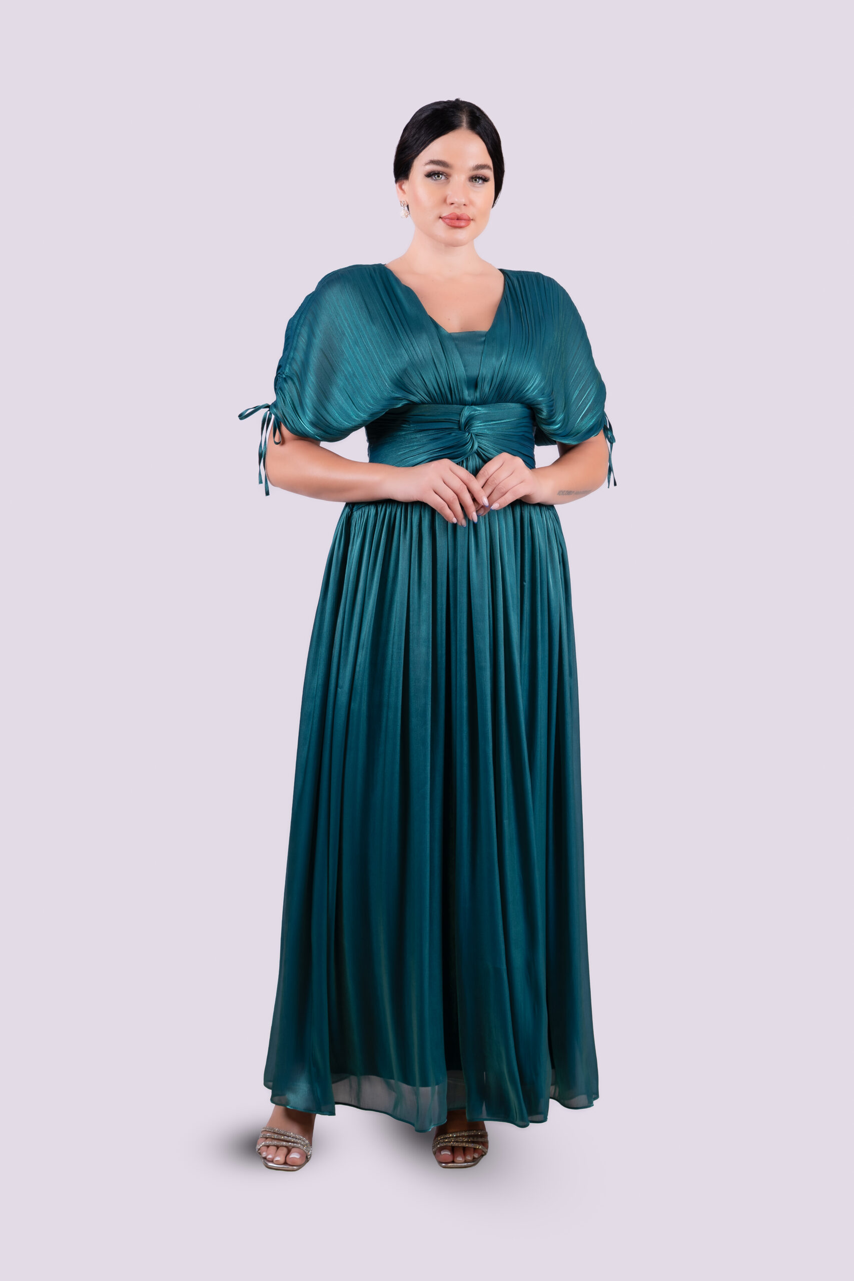 Emerald Goddess Pleated Sleeve Gown