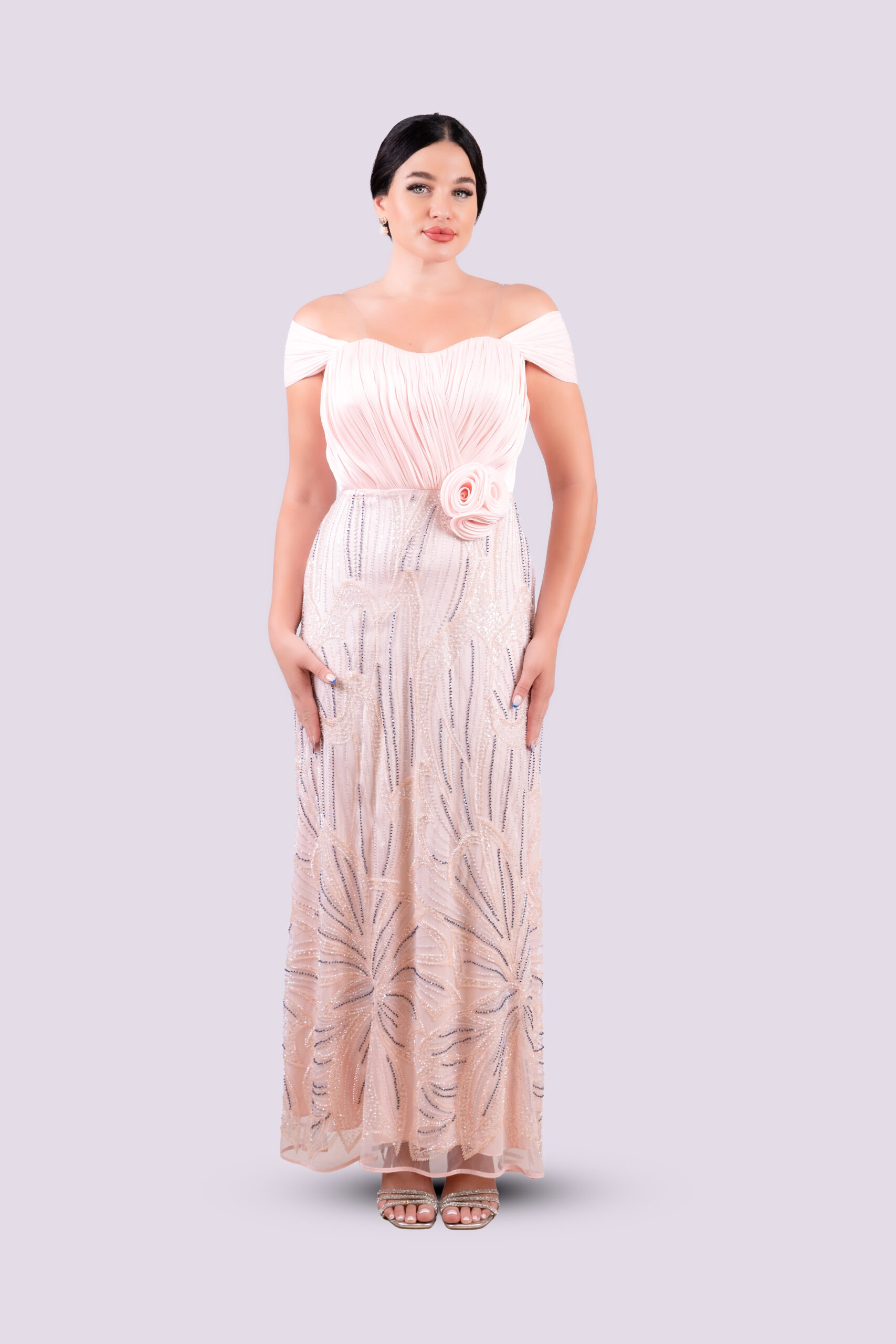 Rosé Bloom Embroidered Elegance Gown