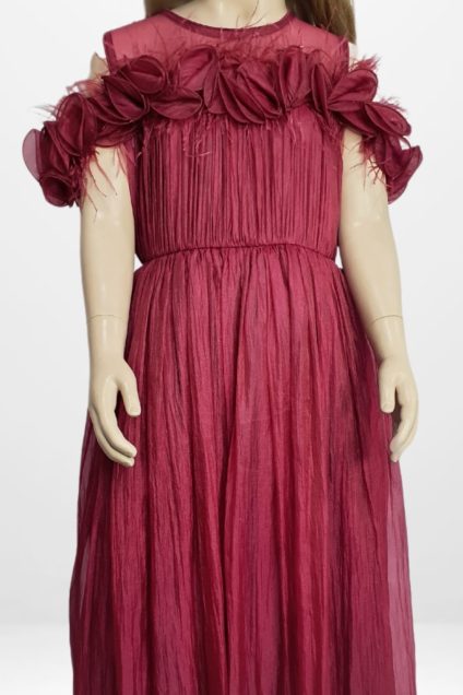 Crinkle Organza Frock With Handcrafted Flowers