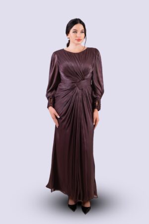 Ruched Waist Silky Maxi Dress in Espresso