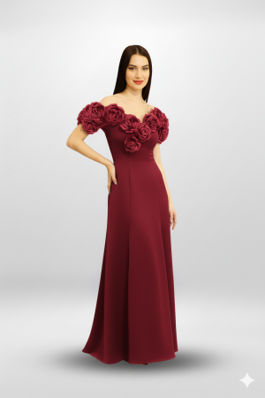 Off-Shoulder Rose flower Detail Gown