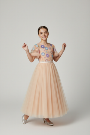 Black Floral Sequin Tulle Gown