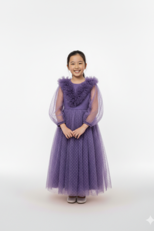 Ruffled Violet Tulle Dot Gown