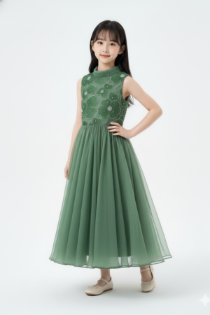 Floral Embroidered Mock Neck Gown