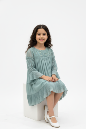 Sage Embellished Plissé Maxi Dress