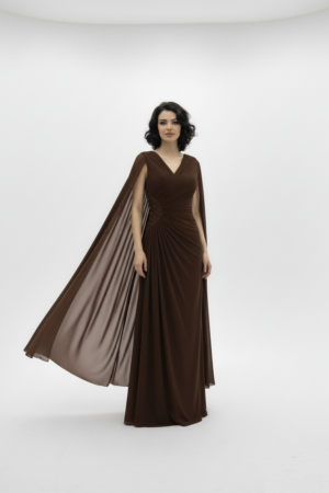 V-Neck Ruffled Drape Formal Gown.