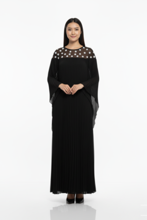 Styli Sequin Detail Pleated A-Line Maxi Dress.