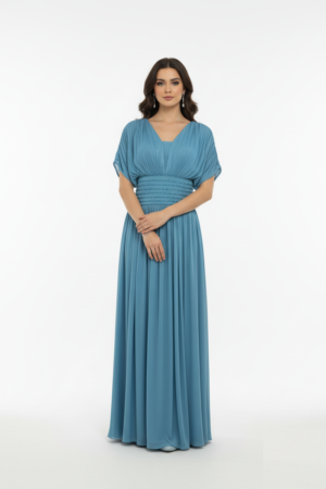 Slate Blue Beaded Chiffon Gown