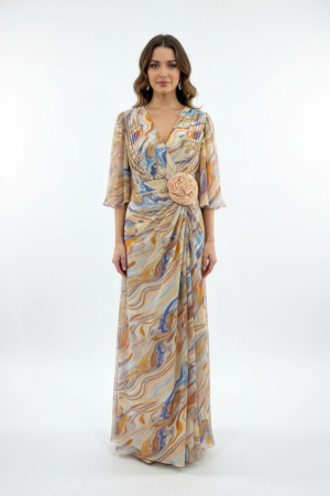 Print Rosette Maxi Dress